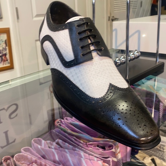 Mens Blackwhite Leather Mesh Dress Shoe 